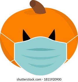 Halloween Pumkin With A Face Mask. Halloween Pumpkin In A Protective Face Mask Vector Illustration. 