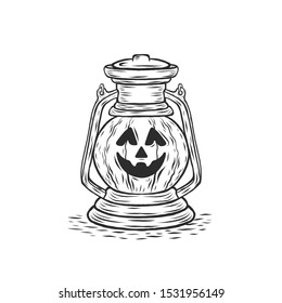 Halloween Pumkin Lamp Hand Drawing Engraved