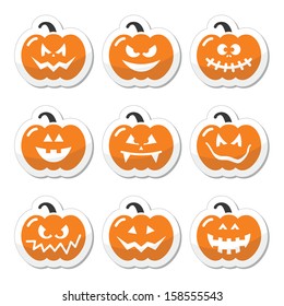 Halloween pumkin vector orange icons set