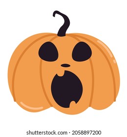 Halloween pumkin vector sticker . Halloween isolated icon. Pumpkin with a surprised expression on white background. Vector illustration.