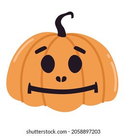 Halloween pumkin vector sticker . Halloween isolated icon. Pumpkin with an indifferent expression on white background. Vector illustration.