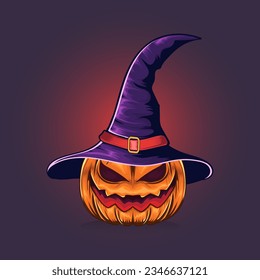 Halloween pumking with halloween hat vector illustration