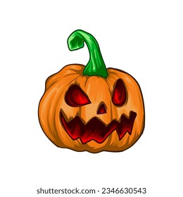 Halloween pumking looking red eyes and mouth part by part customize vector illustration.