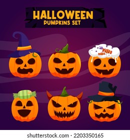 halloween pumkins set with faces