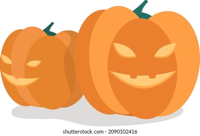 Halloween pumkpins semi flat color vector object. Autumnal decoration. Realistic item on white. Jack o lanterns isolated modern cartoon style illustration for graphic design and animation