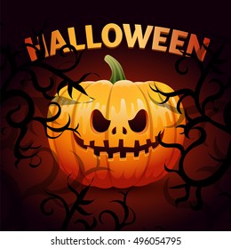 Halloween pumpkin. 31 October - Happy Halloween Day. Vector illustration.