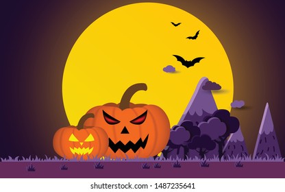 Halloween pumpkin abstract background. With scary evil faces spooky holiday