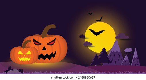 Halloween pumpkin abstract background. With scary evil faces spooky holiday