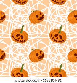 Halloween pumpkin and abstract background seamless pattern. vector illustration for fashion textile print and wrapping with festive design.
