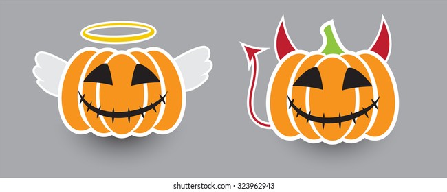 Halloween pumpkin. Angel & Devil.