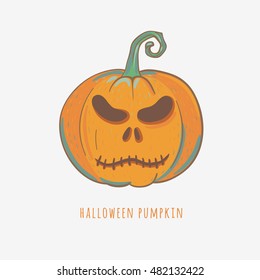 halloween pumpkin with angry face, decorative carved pumpkin for halloween, vector illustration
