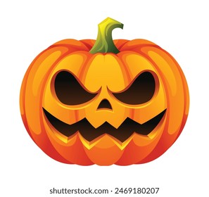 Calabaza de Halloween con expresión de cara enojada. Ilustración de personaje de dibujos animados de Vector