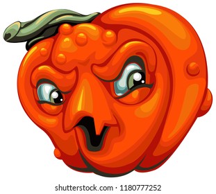Halloween pumpkin with angry face without background. Vector cartoon Illustration.
