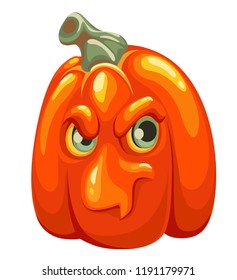 Halloween pumpkin with angry face without background. Vector cartoon Illustration.
