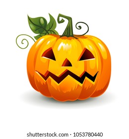 Halloween pumpkin with appalling face. Isolated on white background