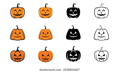 Vetor de variação de ativos de abóbora de Halloween para edição e design