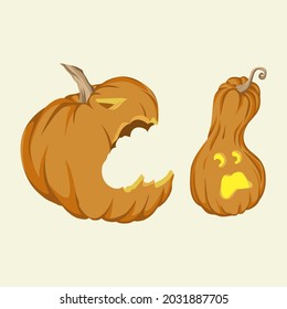 Halloween pumpkin attacking one another. Hand drawn vector illustration isolated on background.