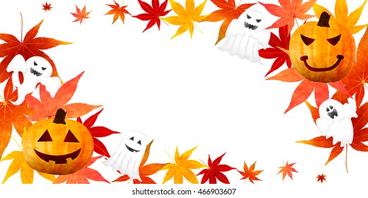 Halloween pumpkin autumn leaves background