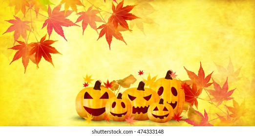 Halloween pumpkin autumn leaves background