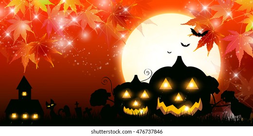 Halloween pumpkin autumn leaves background