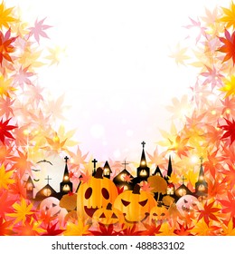 Halloween pumpkin autumn leaves background