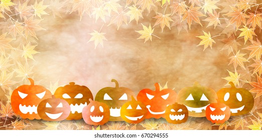 Halloween pumpkin autumn leaves background