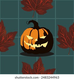 Calabaza de Halloween y hojas de otoño patrón colección
