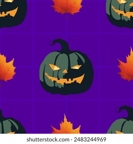 Halloween pumpkin and autumn leaves pattern collection