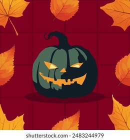 Halloween pumpkin and autumn leaves pattern collection