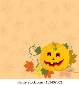 Halloween pumpkin background with leafs 