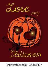 Halloween pumpkin background. Halloween poster, party invitation. Hand drawn background.