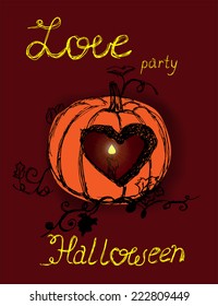 Halloween pumpkin background. Halloween poster, party invitation. Hand drawn background.