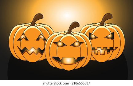 Halloween pumpkin background with shining eyes in Flat Design - Vector ilustration Design.