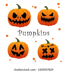 Halloween Pumpkin. Background with Vector illustration.
Four pumpkins with different facial expressions. With signature.
