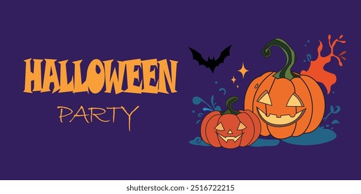 Banner de abóbora de Halloween, ilustração de fundo de halloween assustador, feriado, abóbora, festa de halloween, landing page