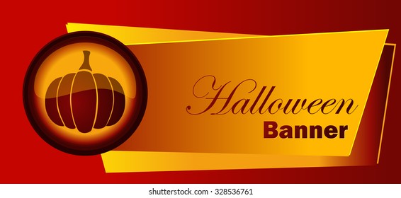 Halloween Pumpkin Banner, Vector Illustration. 