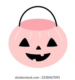 Halloween Kürbiskorb für Süßigkeiten. Halloween-Clipart. Nettes gespenstisches Handziehelement. Vektorgrafik im flachen Stil