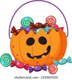 A Halloween Pumpkin Basket With Candy Illustration