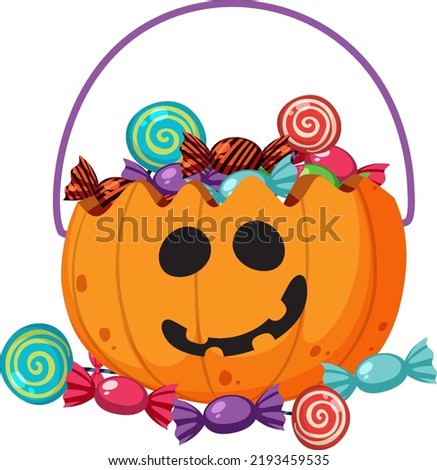 A halloween pumpkin basket with candy illustration