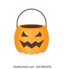 Halloween pumpkin basket. Jack o lantern Bowl. Flat style vector illustration.