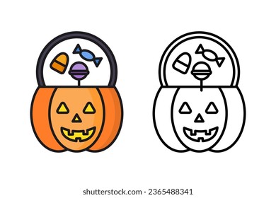 Halloween pumpkin basket. Jack o lantern Bowl, with stylish color stripes and lines isolated on white background