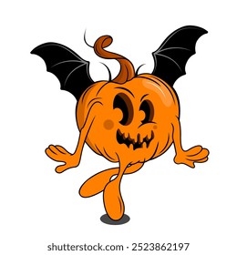 halloween pumpkin with bat cartoon vector illustration graphic design