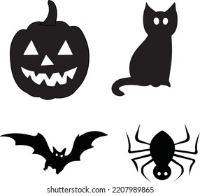 
Halloween pumpkin bat cat spider