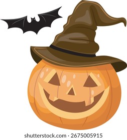 Calabaza de Halloween en un sombrero de murciélago