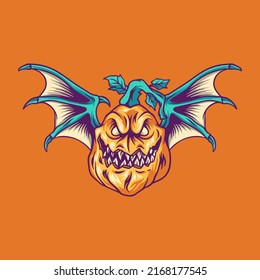 Halloween Pumpkin Bat Illustration For Merchandise
