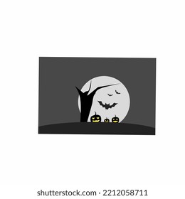 Halloween pumpkin and bat illustration on moon background