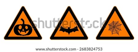 halloween pumpkin bat spider web warning triangle road sign