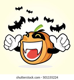 Halloween Pumpkin with Bat Vector