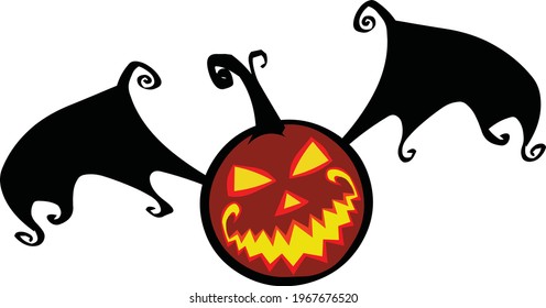 Halloween pumpkin bat vector illustration isolated on white background