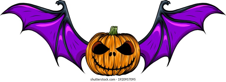 Calabaza de Halloween con alas de murciélago ilustración vectorial